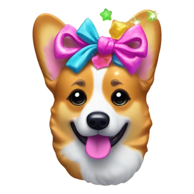 Lisa frank glitter corgi with bows on head sticker