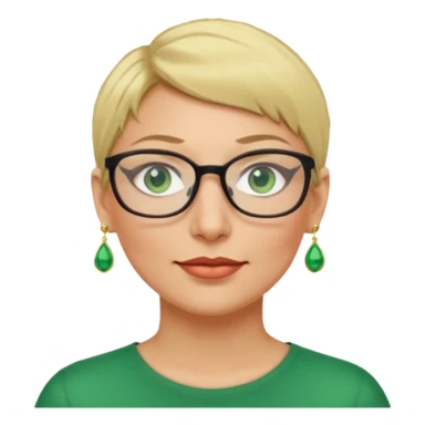 femme 40 ans lunettes cheveux très courts blonde anneaux oreilles yeux verts sticker