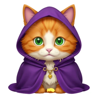 baby orange cat green eyes, in purple cloak sticker