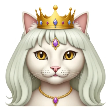 cat dressed like a beautiful queen with a long pretty black wig sticker