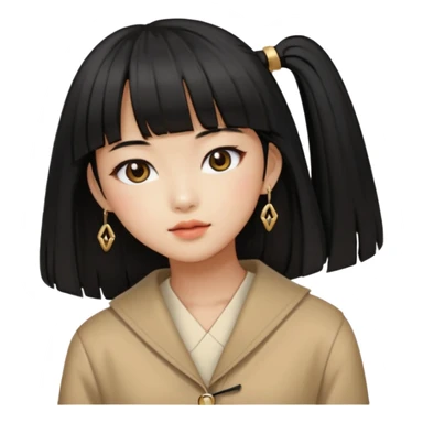 Chica con flequillo coreana pelo negro largo con ropa de Lv  sticker