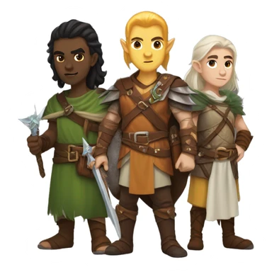 A dungeons and dragons team consisting of a Barbarian half elf, a half elf wizard, and a Druid half elf sticker