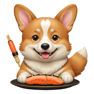 happy corgi eating sushi sticker