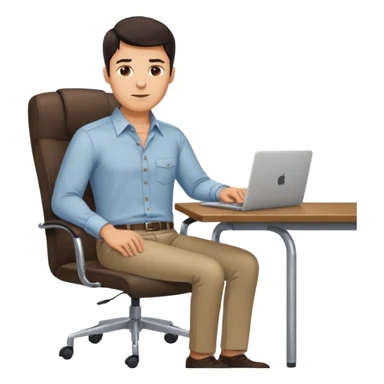 Rich man working on a chair at office in shirt, dark hair, and near the desk with laptop he is german very beautiful looks like, full body view sticker