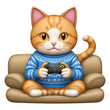 cat wearing a sweater playing video games sticker