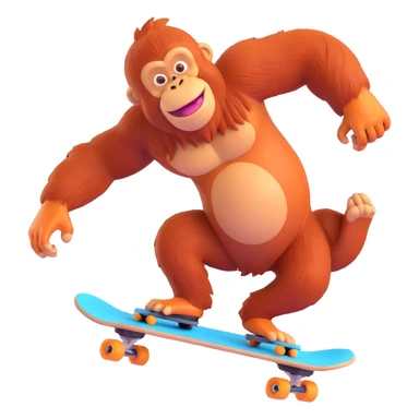 a cool orangutan skateboarding in dynamic action, playful style sticker