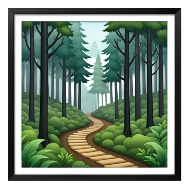a forest with a path directing into foggy dark place sticker
