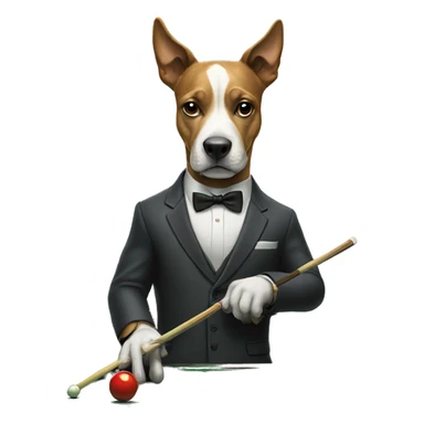 Dog wearing a suit playing pool at a pool table sticker