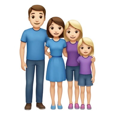 family emoji with mom, dad, son, and daughter, all standing together sticker
