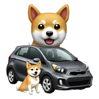Dark grey Kia picanto with a Shiba Inu inside of it  sticker