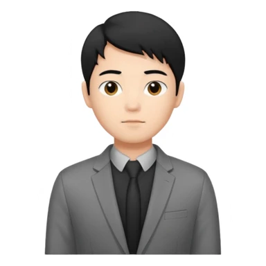 asian young man with black hair middle part haircut in grey blazer and black t-shirt  sticker