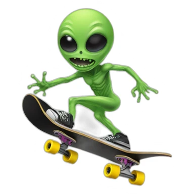 An alien doing sick skateboarding tricks sticker