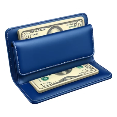 Rich emoji style Deep Blue leather wallet with dollar bills, luxury money vibe, premium 3D emoji, ultra clean, high detail, no background sticker