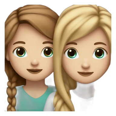 Hug white girls 1 with long straight light brown hair and turquoise eyes 2 brown hair square and brown eyes sticker
