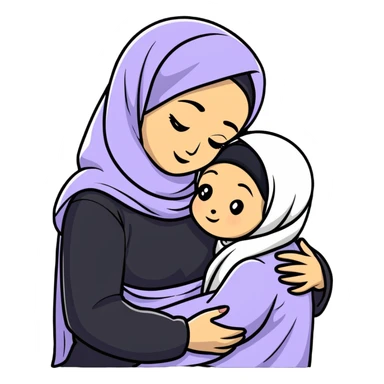 Mother in hijab hugging her child sticker