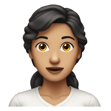 A woman with dark hair and hazel browm eyes, waering a white shirt sticker