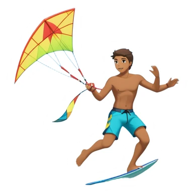 A kite surfer soaring above the waves, holding onto a kite with the wind in full force. The background showcases the ocean and sky, emphasizing the freedom, thrill, and energy of the sport. The motion of the kite and board is dynamic, capturing the excitement of kiting. sticker