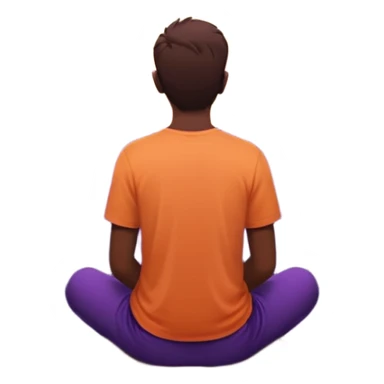 “Small emoji-style illustration of a man sitting alone on the ground, seen from the back, watching the sunset. His hands are placed on the ground behind him for support. Minimal details, soft orange and purple sky, simple silhouette, calm and slightly sad mood, clean background sticker