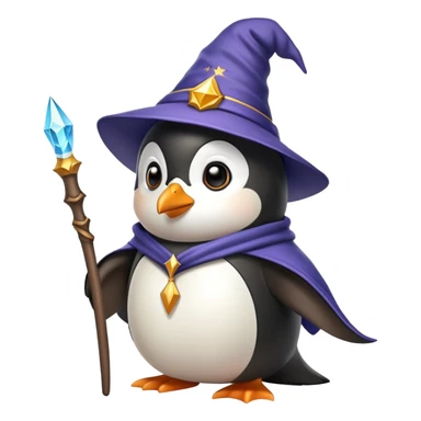 penguin dressed as a wizard with a magical wand and pointy hat sticker