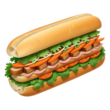 crispy pork banh mi, sliced baguette with pork, vegetables sticker