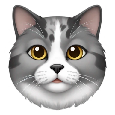 senior fat diluted calico cat, white chin, black nose, grey ears, grey and white sticker