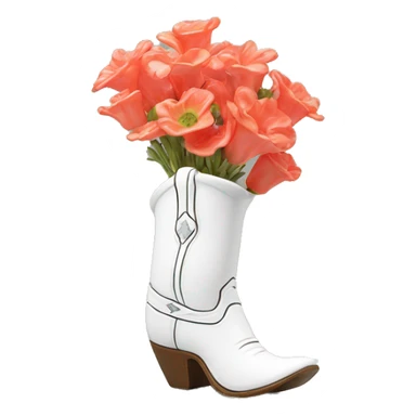 White cowgirl boot vase with coral sticker
