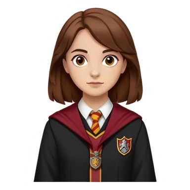 Georgina Leonidas is Katie Bell in harry potter, wear hogwarts gryfindor uniform, brown hair sticker