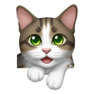 Dark Brown and white tabby cat with green eyes, in a box sticker