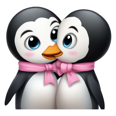 girl penguin with pink bow on head and boy penguin hug and kiss sticker