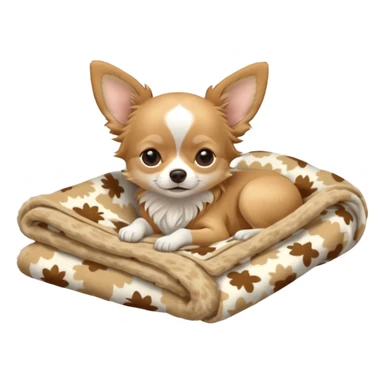 Long haired chihuahua, beige head, white chest and socks, sleeping cutely under blanket sticker