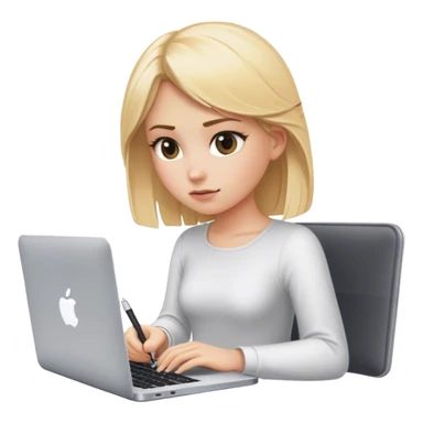 The blonde girl who writes code has a Macbook in front of her sticker