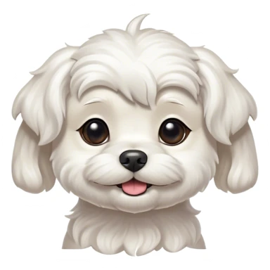Cinematic Cute Wavy-Haired Maltese dog Portrait Emoji, Head tilted playfully and inquisitively, featuring a luxurious, wavy-haired white coat with a healthy sheen, round, sparkling dark eyes filled with curiosity, Simplified yet irresistibly adorable features, highly detailed, glowing with a warm, friendly glow, high shine, affectionate and lively, stylized with a touch of whimsy, bright and endearing, soft glowing outline, capturing the essence of a mischievous yet loving companion, so playful it feels like it could scamper out of the screen and into your arms! sticker