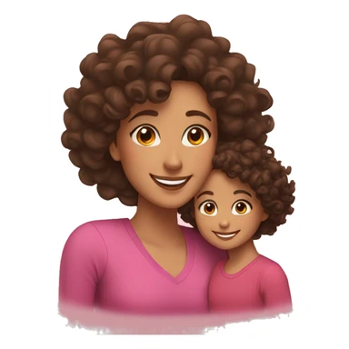 brunette mom with curly hair and daughter with long curly hair smiling  sticker