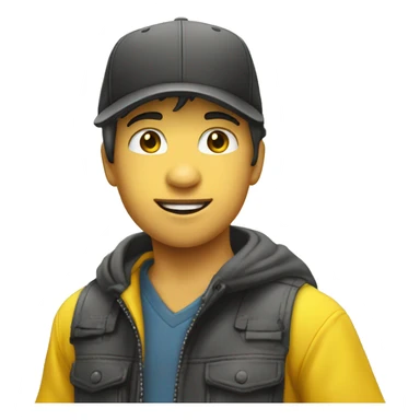 Niño blanco saludando con gorra amarilla sticker