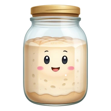 sourdough starter in a glass jar that says sousou sticker