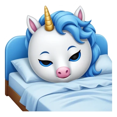 Um unicórnio dormindo em uma cama com uma toca de dormir e uma mascara de dormir sticker