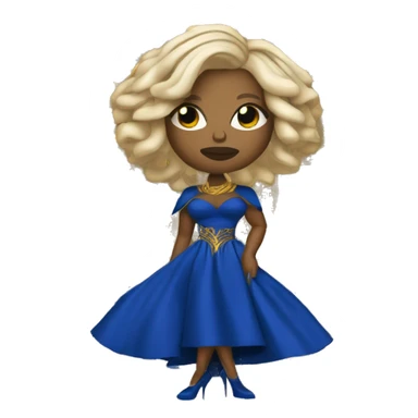 Mary j blige  with an attitude with blue and gold locs wearing a royal blue and gold dress  sticker