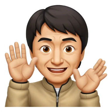 Cinematic Realistic Jackie Chan Pop Culture Emoji, depicted with playful agility and charismatic charm rendered with lifelike textures and vibrant, action‚Äêpacked lighting. sticker