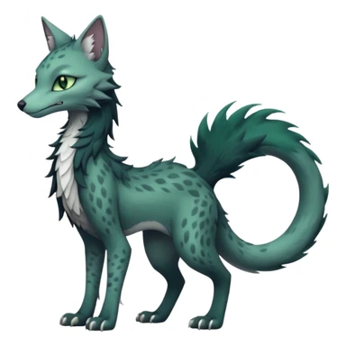 Kawaii divine gloomy ghostly dark greyish dark-deep-greenish foggy eldritch elegant cute beautiful realistic edgy fantasy feline-vernid-sergal-fursona animal creature with a tufted tail full body with intricate markings  sticker