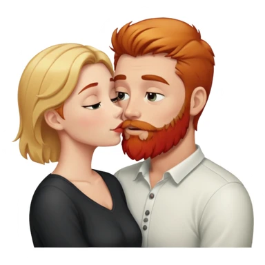 Girl with short brown hair kissing man with blonde hair and red beard. sticker