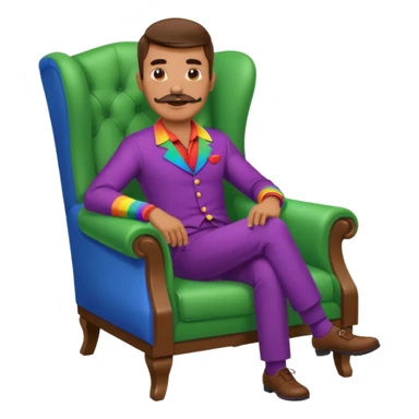 gay man rgb outfit, long chair, mustache sticker
