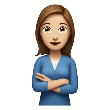 A white woman with brown hair and blue eyes, and making a peace sign with her hands sticker