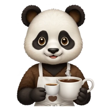 barista panda, wearing apron, holding coffee sticker