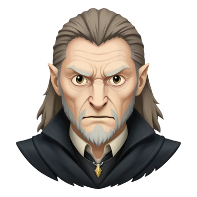 Fenrir Greyback in harry potter, black open chest coat, wolf face, pointed ear sticker