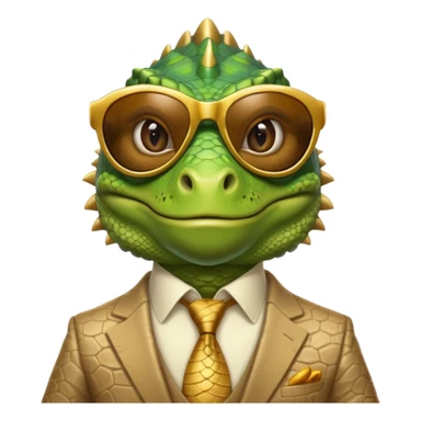 rich capitalist iguana head with golden glossy sunglasses sticker