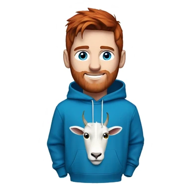 messi with a blue goat, blue eyes, puma hoodie, reddish hair, freckles  sticker