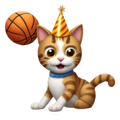 cat wearing a birthday hat dunking a basketball sticker