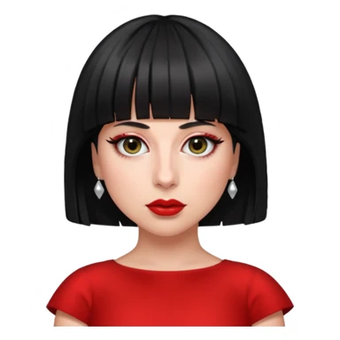 Create lady gaga with a red dress and black short hair with bangs sticker
