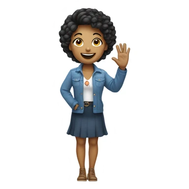 a woman saying hey! with a smile and a wave with a cute outfit on sticker