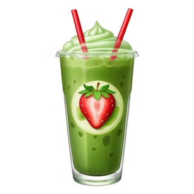 iced matcha latte with strawberry syrup at the bottom and visible ice cubes, apple emoji style sticker